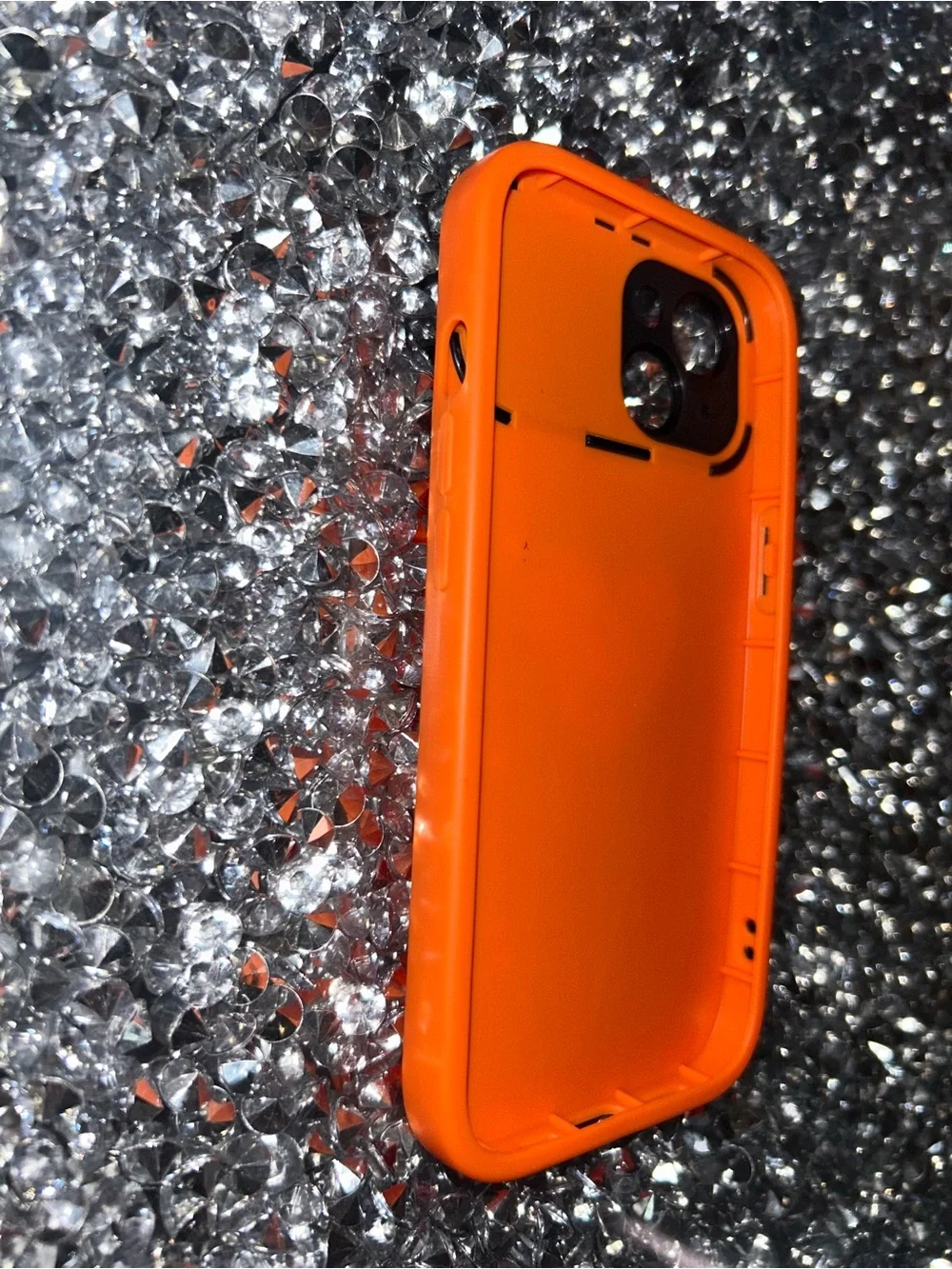 iPhone 15 Orange Heart Silicone Phone Case with Black Camera Cover